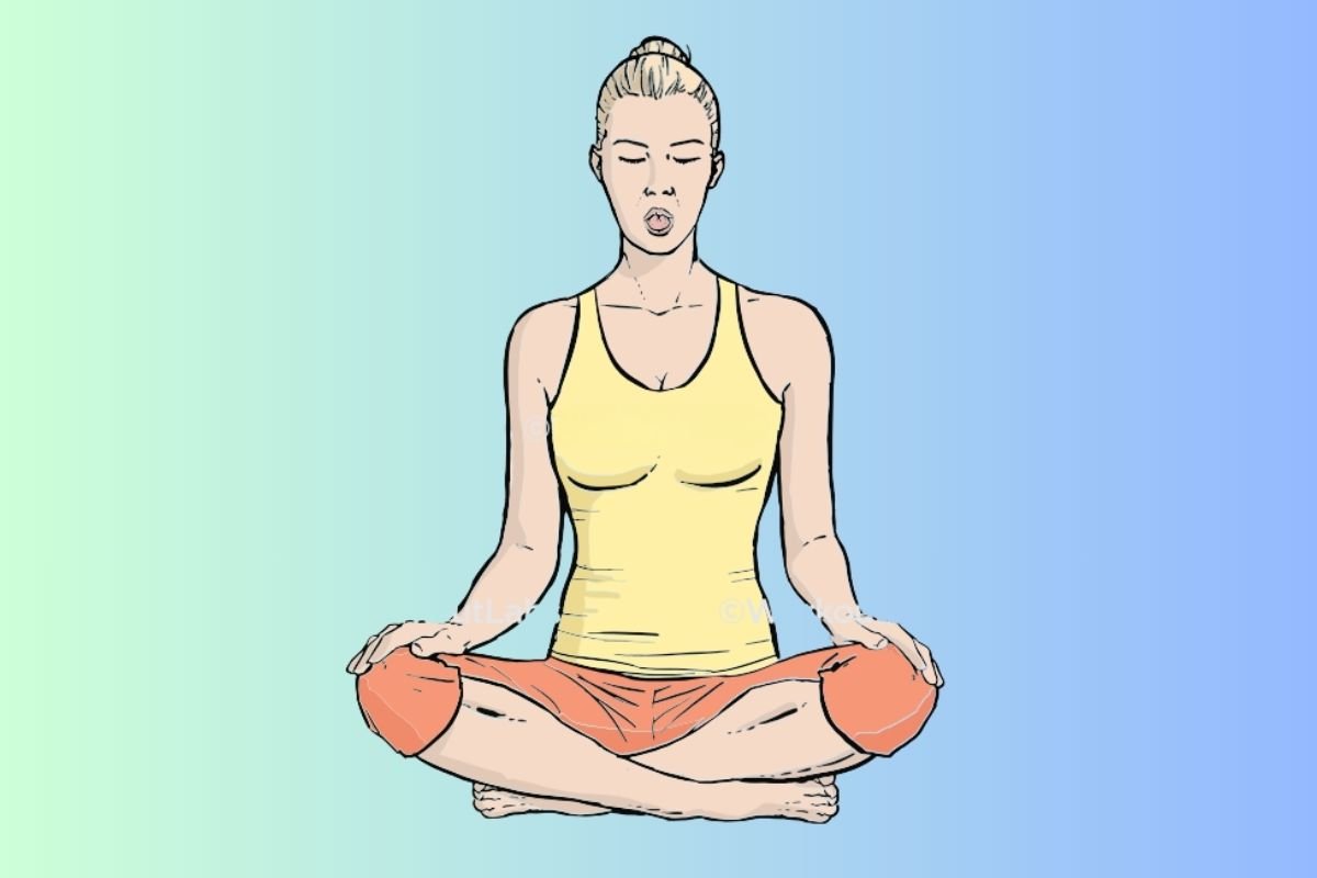 A student practicing a seated breathing technique