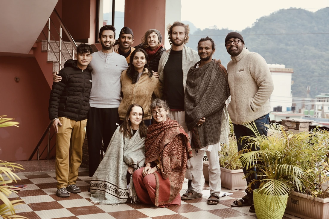 A beginner student in a first yoga teacher training class in India